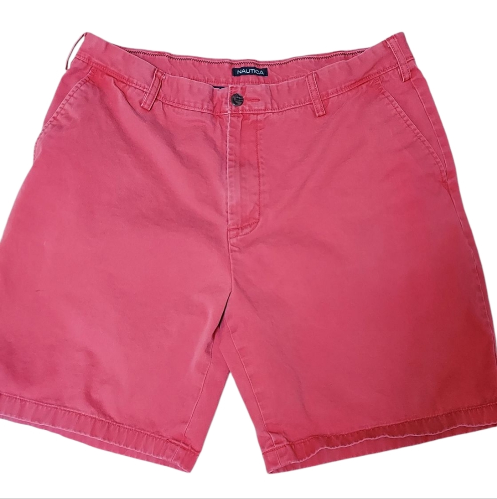 Nautica Deck Shorts Mens 38 Rust Orange Chino Flat Front Nautical Preppy READ